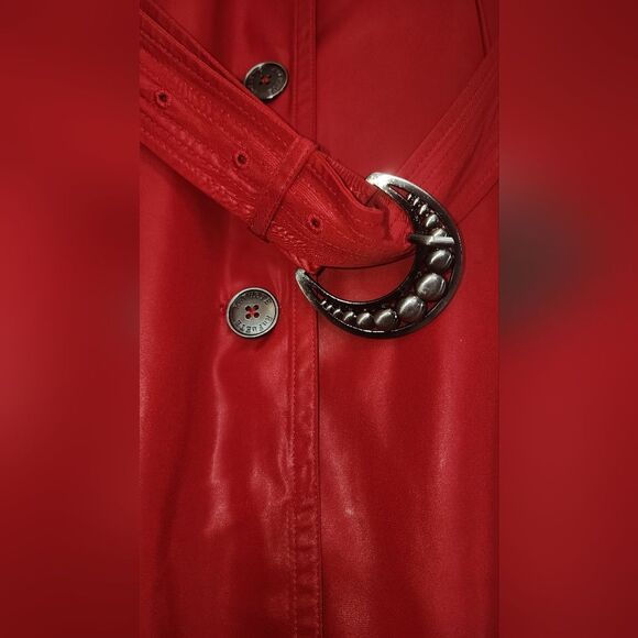 Vintage Rufuete Red Italian Trench Coat with ruffled sleeves size 50 - Picture 7 of 12